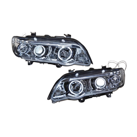 Set De Phares Avant Angel Eyes BMW X5 2001 Chromé