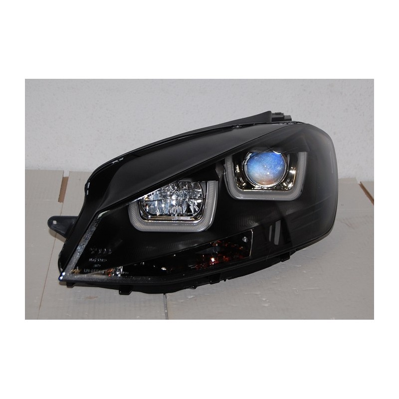 2 FEUX PHARE AVANT NOIR LED POUR VW GOLF 7 AVEC FEUX DE JOUR LED